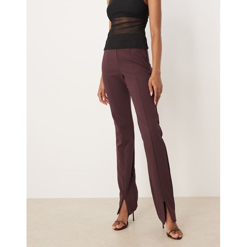 ASOS DESIGN Tall tailored skinny trousers with zip front detail in brown