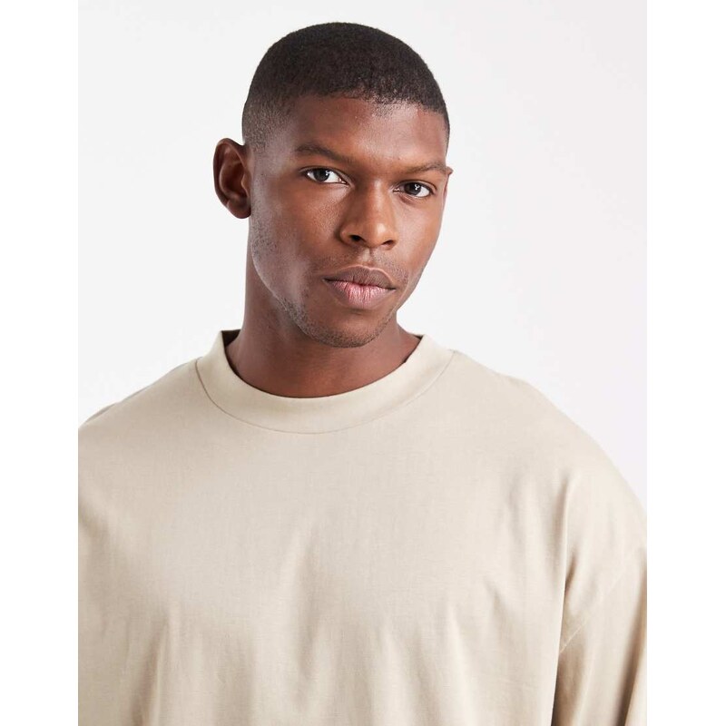 ASOS DESIGN Essentials oversized long sleeve t-shirt in stone-Neutral