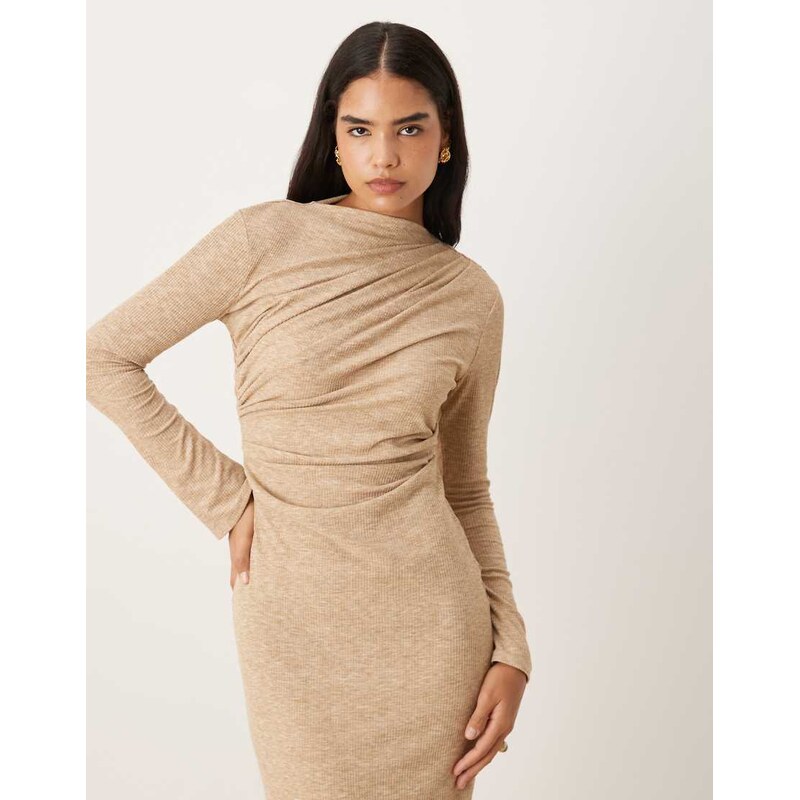 ASOS DESIGN ribbed drape maxi dress in neutral marl