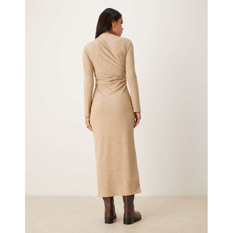 ASOS DESIGN ribbed drape maxi dress in neutral marl