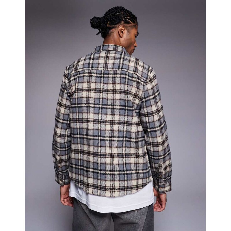 ASOS DESIGN regular flannel check shirt in beige-Neutral