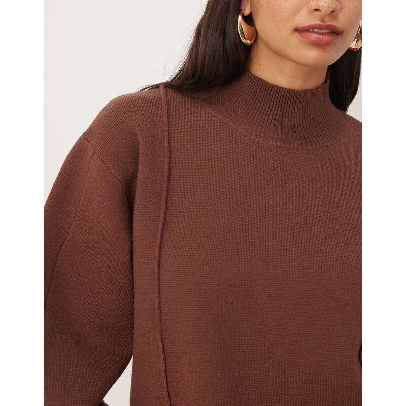 ASOS DESIGN structured boxy funnel neck jumper in chocolate-Brown