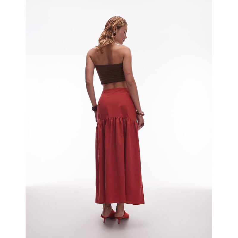 ASOS DESIGN linen blend drop waist maxi skirt in brick red