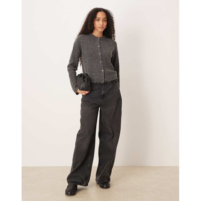 ASOS DESIGN wool and alpaca waisted cardigan in charcoal-Grey