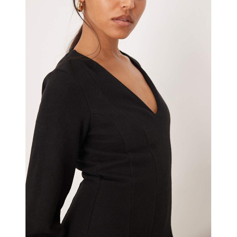 ASOS DESIGN supersoft V front fit and flare mini dress in black