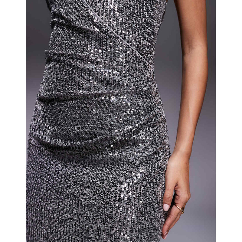 ASOS DESIGN all over sequin plunge maxi dress in silver