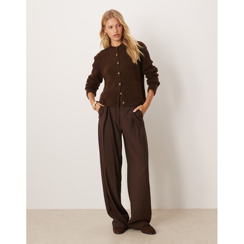 ASOS DESIGN knitted cardigan with patch pockets with wool in brown-Red