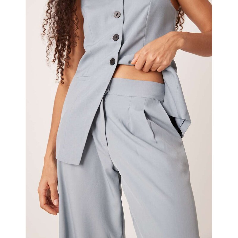 JDY high waist pleated wide leg trouser co-ord in dusty blue