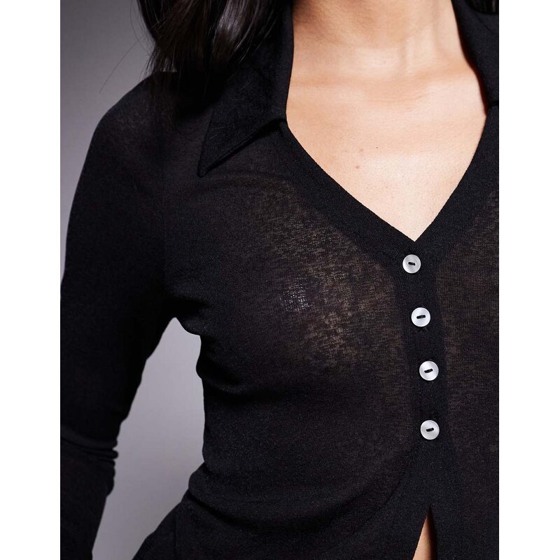 ASOS DESIGN long sleeve semi sheer shirt in black