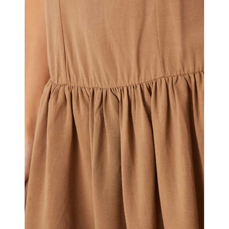 ASOS DESIGN linen blend drop waist mini dress in mocha-Brown