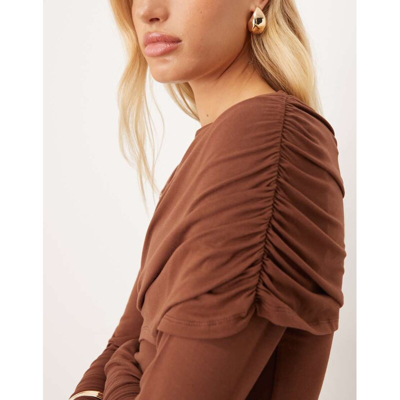 ASOS DESIGN draped long sleeve top in brown