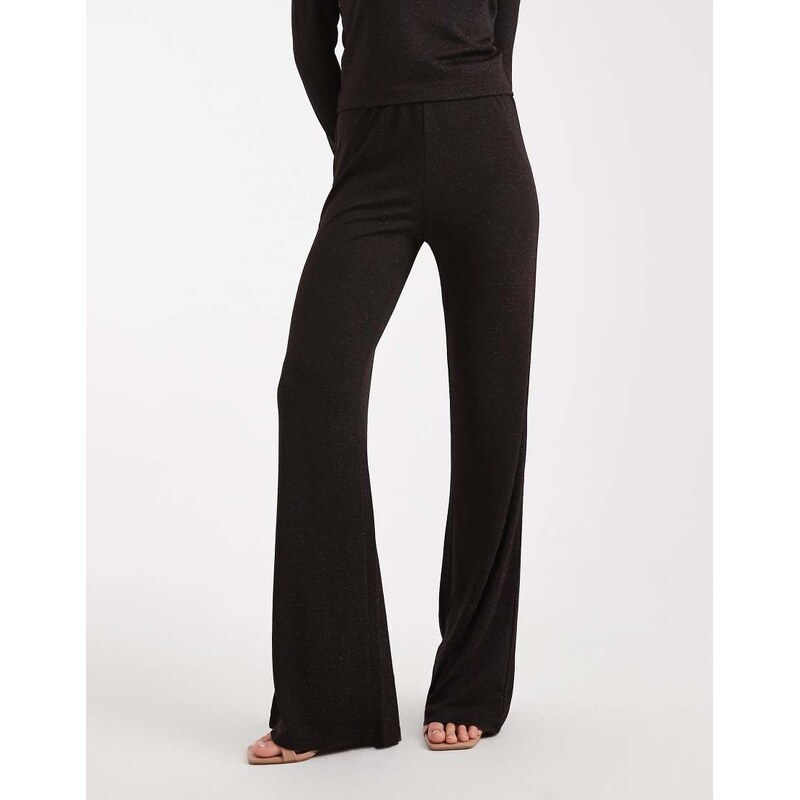 Vero Moda glitter wide leg trouser co-ord in chocolate and copper-Brown