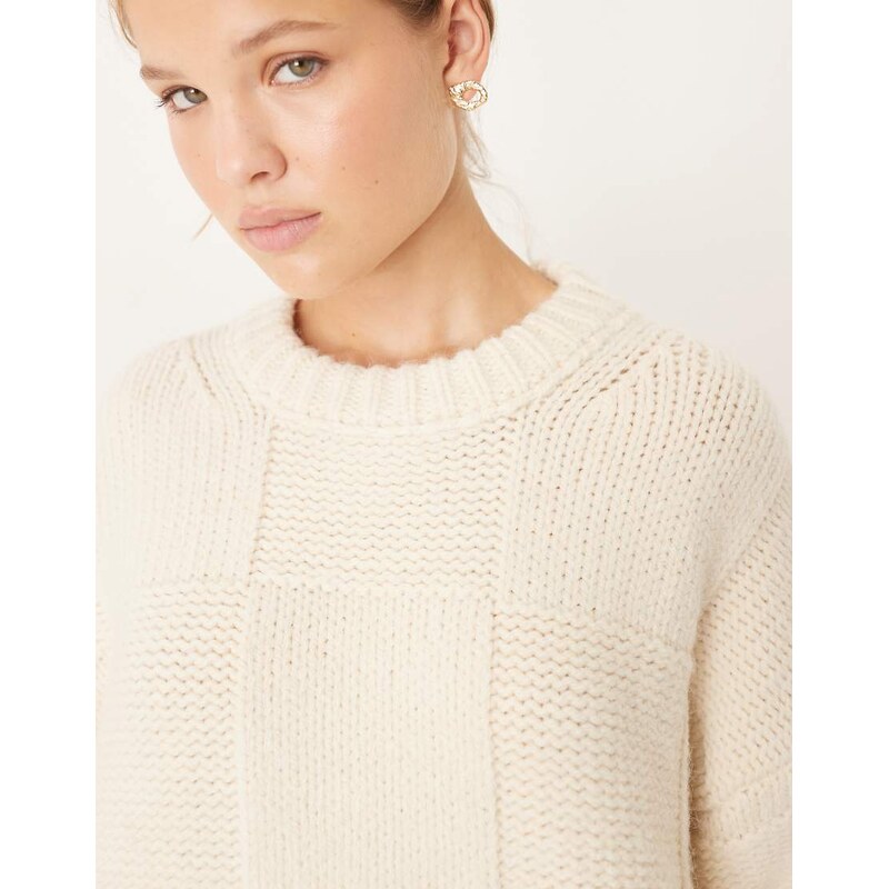 ASOS DESIGN grid stitch jumper in cream-White