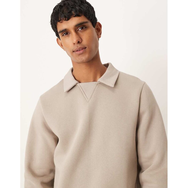 ASOS DESIGN relaxed polo sweatshirt with ribbed collar in grey-Neutral
