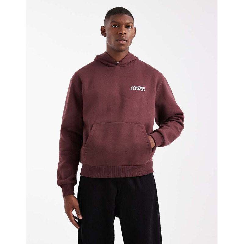 ASOS DESIGN relaxed boxy hoodie with graffiti print in brown