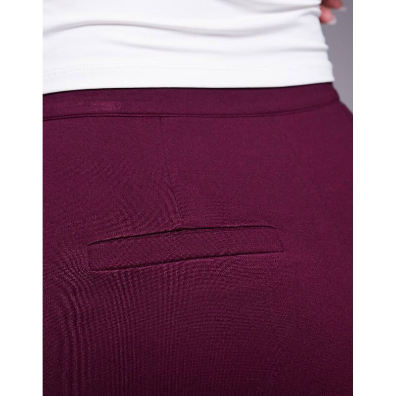 ASOS DESIGN ponte seamed hot pant short in burgundy-Red