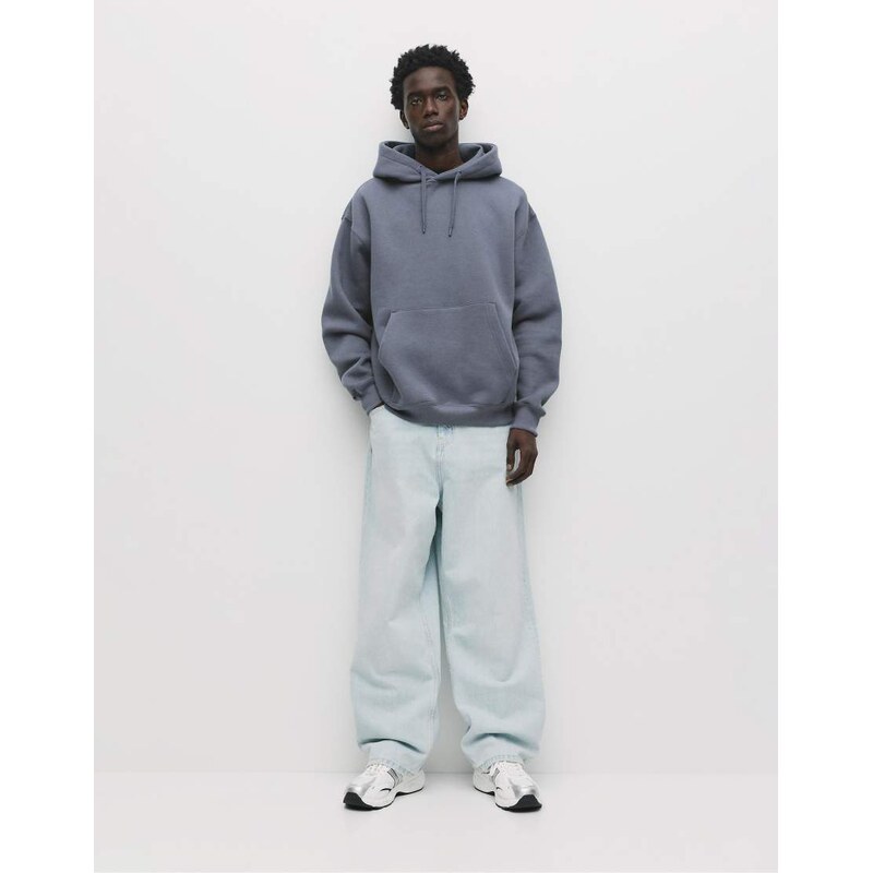 Pull&Bear Basic hoodie in grey blue