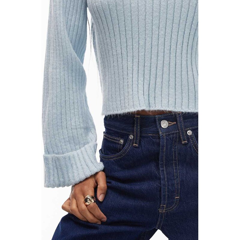 ASOS DESIGN knitted jumper with turn up cuff in blue