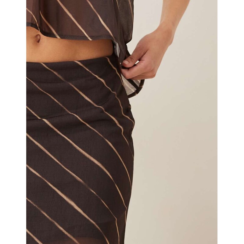 ASOS DESIGN co-ord sheer mesh maxi skirt in dark chocolate stripe-Brown
