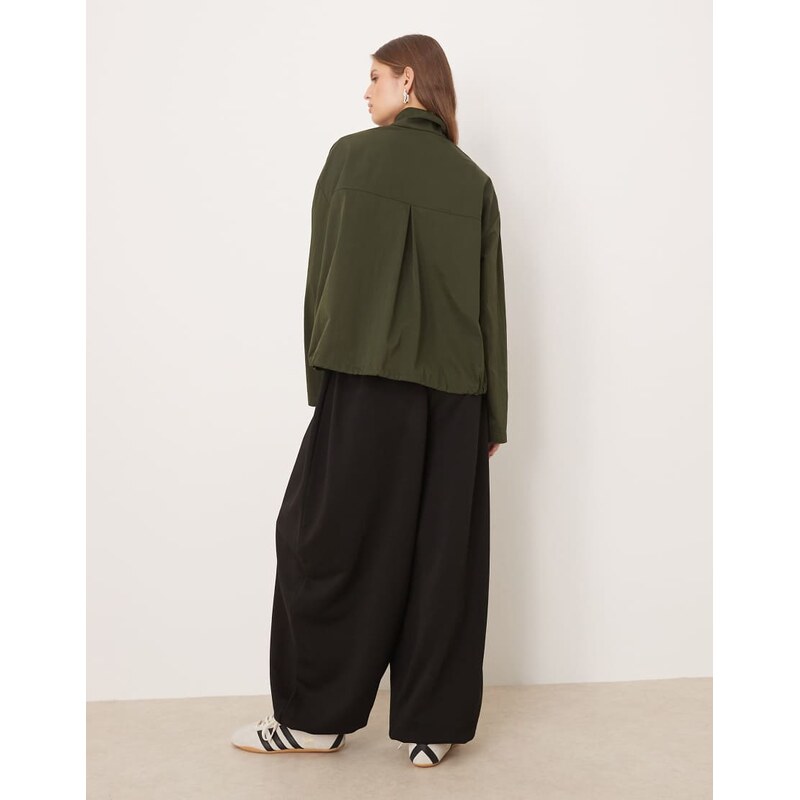 ASOS DESIGN techy funnel neck zip up jacket in khaki-Green