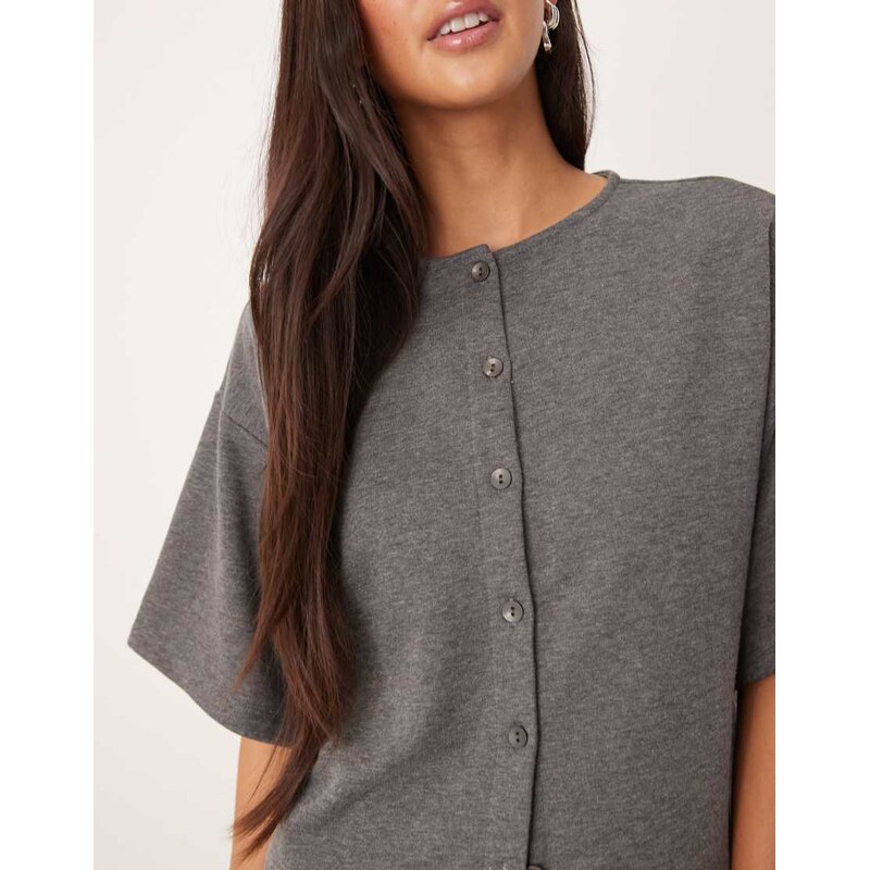 ASOS DESIGN boxy button through sweat top in charcoal-Grey