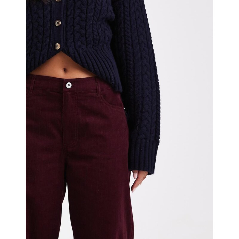 ASOS DESIGN cord wide leg trousers in burgundy pinstripe-Red