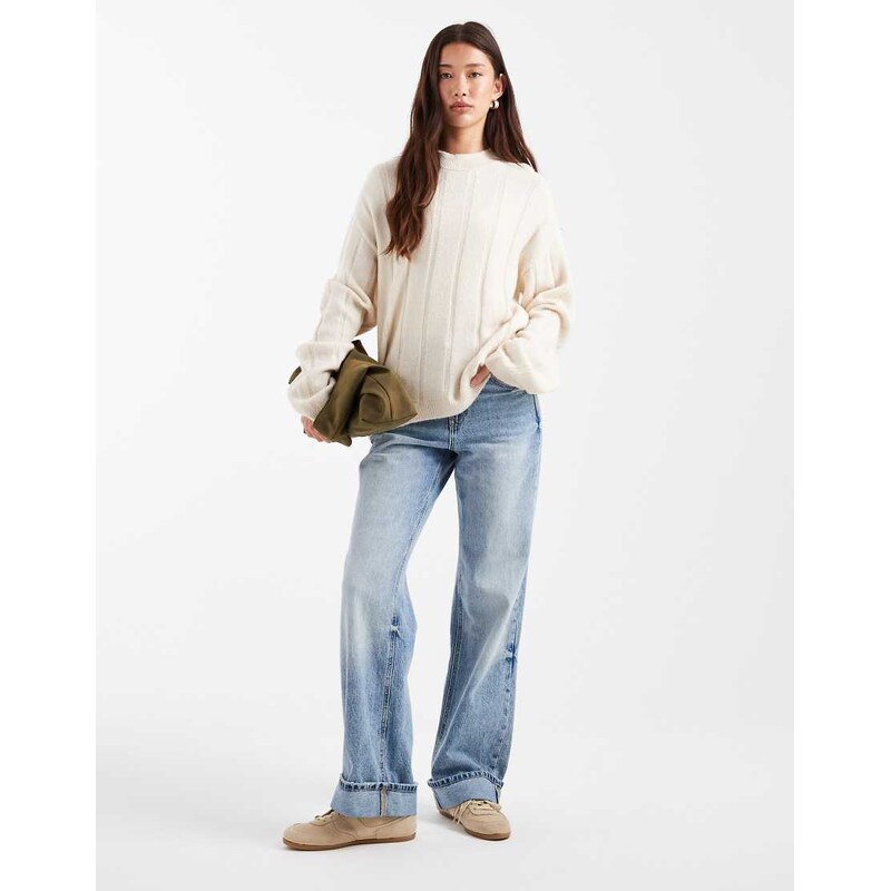 ASOS DESIGN fluffy knitted ribbed jumper co-ord in ecru-White