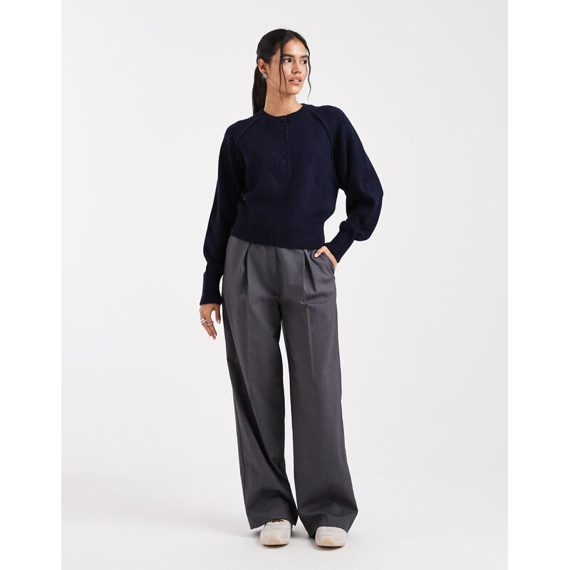 ASOS DESIGN knitted long sleeve henley jumper in navy