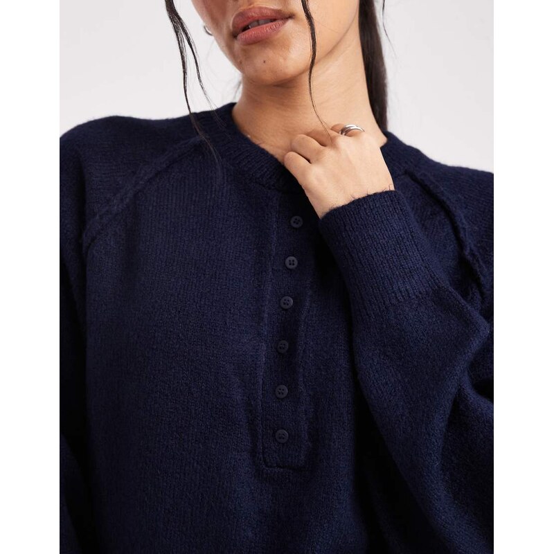 ASOS DESIGN knitted long sleeve henley jumper in navy