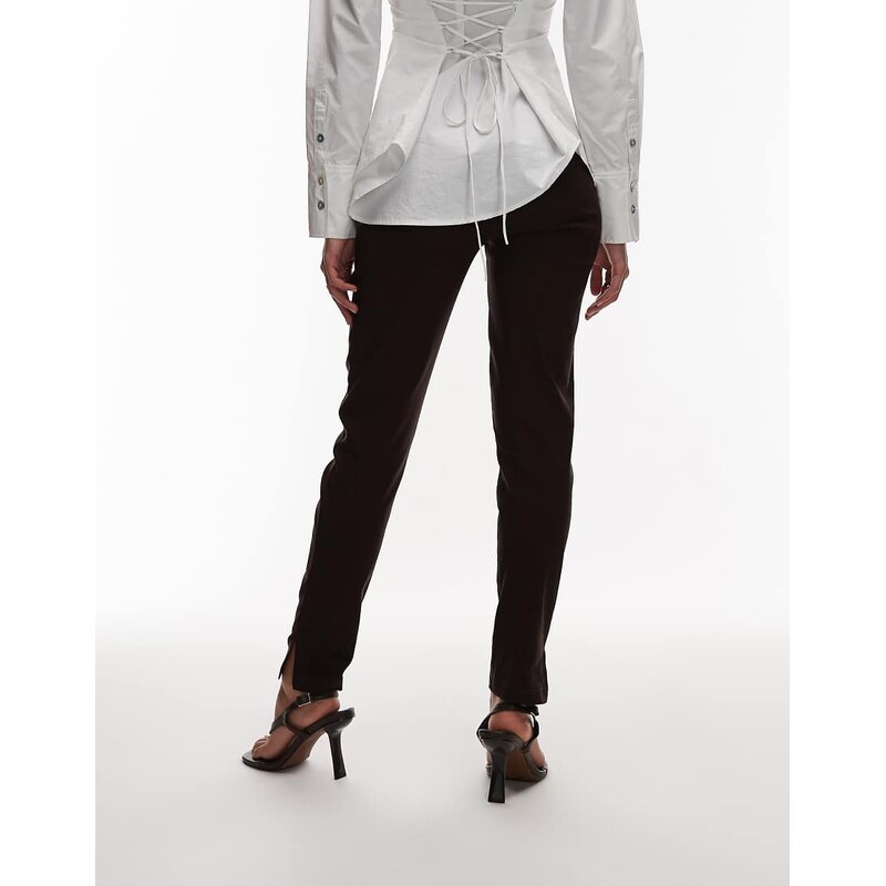 ASOS DESIGN bengaline cigarette trouser with side split detail in chocolate brown