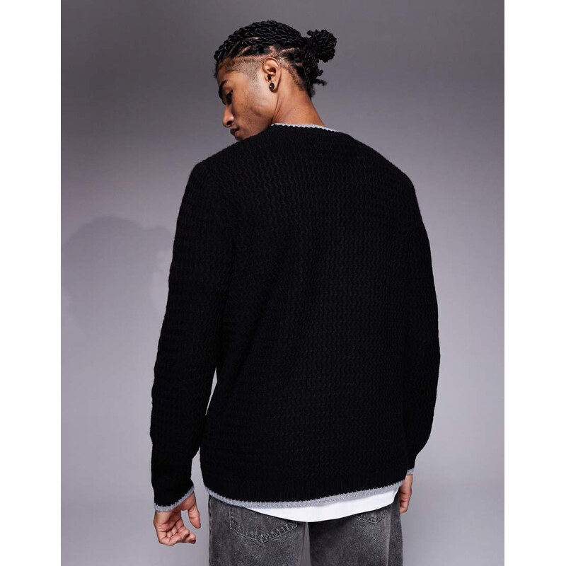 ASOS DESIGN oversized knitted textured jumper with woven label in black