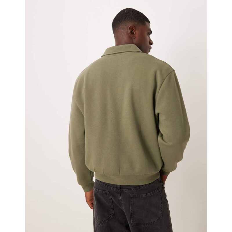 ASOS DESIGN boxy relaxed collared sweatshirt in green
