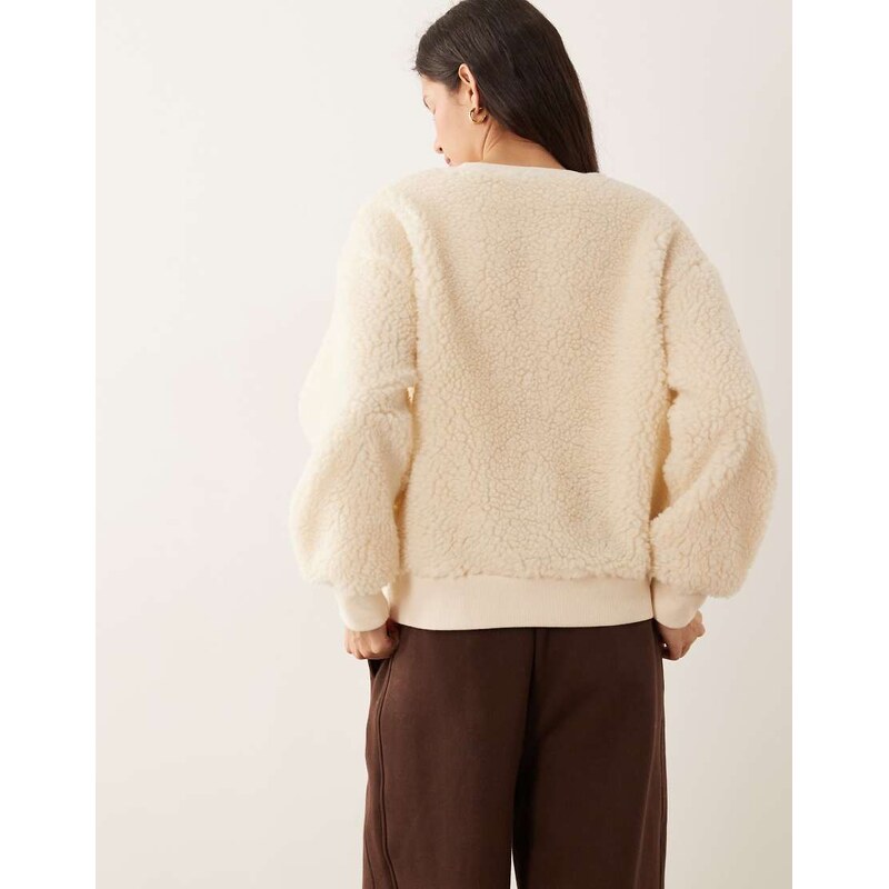 ASOS DESIGN oversized borg sweater in cream-White