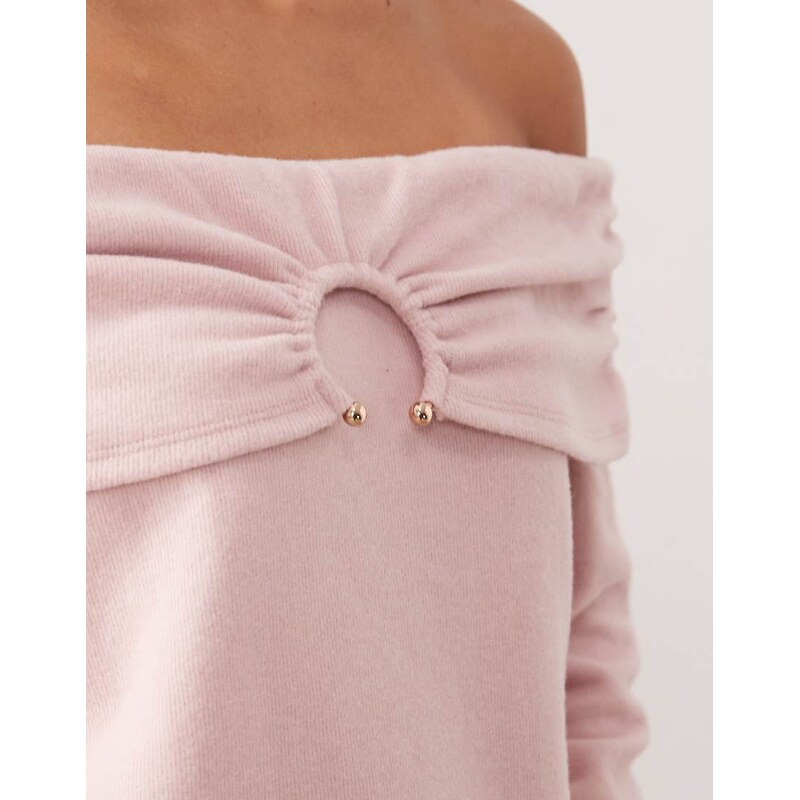 ASOS DESIGN Supersoft off shoulder hardware detail jumper in light pink - LPINK