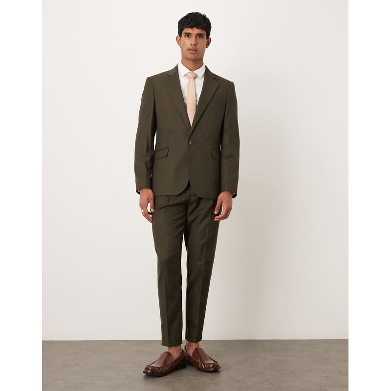 ASOS DESIGN slim suit jacket in olive green marl texture