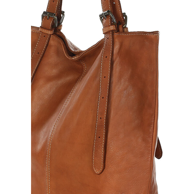MARCO MAZZINI Hnědá kožená prostorná shopper kabelka 85873445