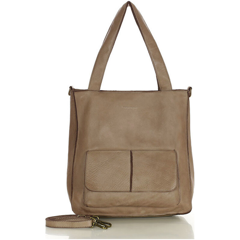 MARCO MAZZINI Taupe dámská kožená shopper kabelka Béžová