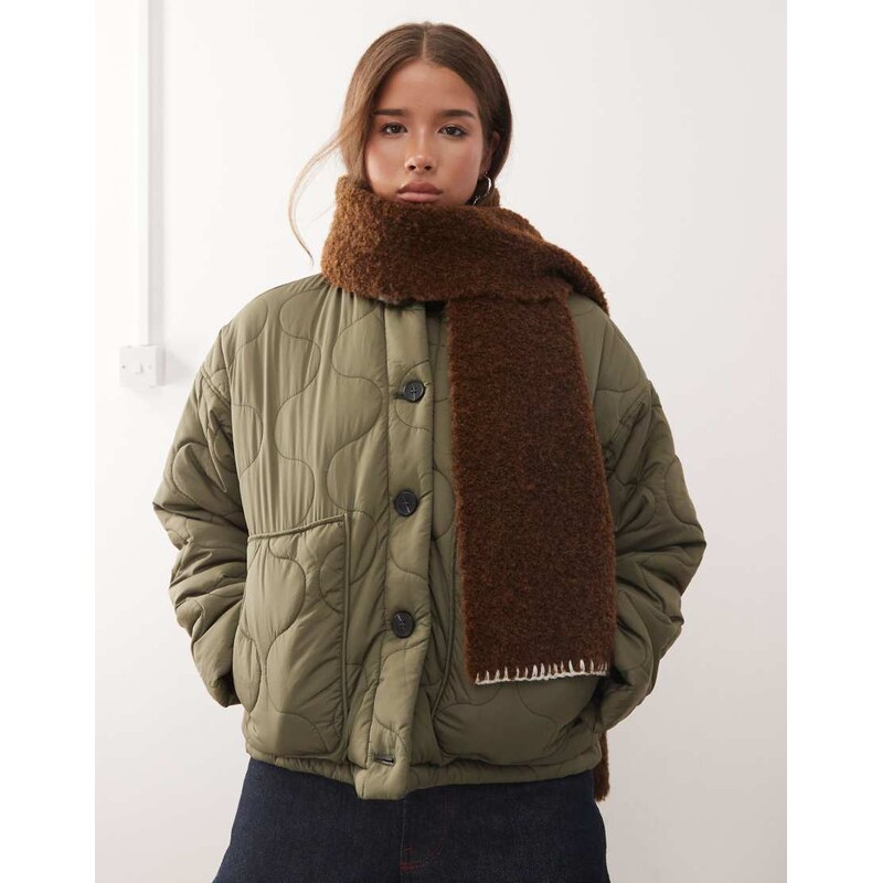 Reclaimed Vintage blanket stitch scarf in brown borg 109596653