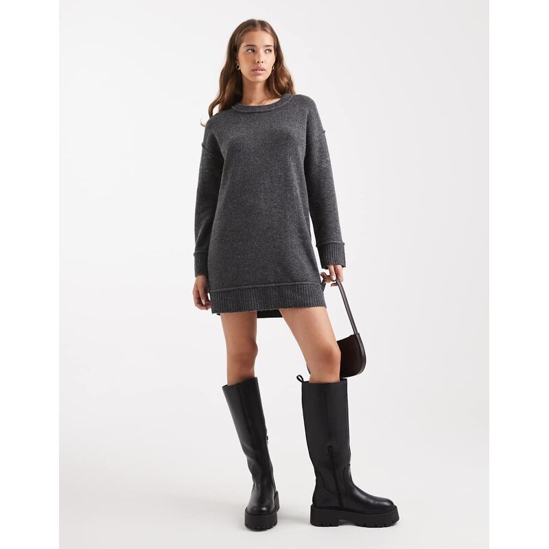 ONLY drop shoulder knitted mini dress in grey