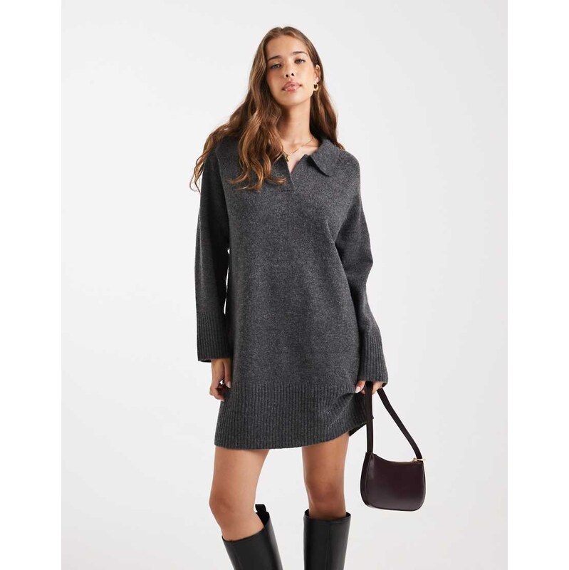 ONLY knitted polo mini dress in grey