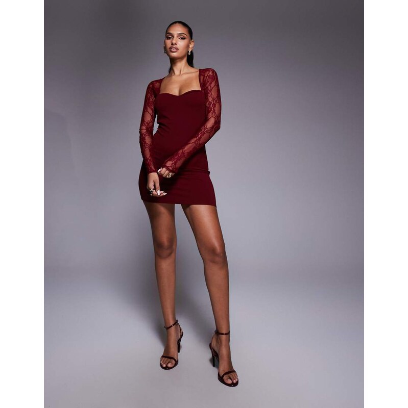 ASOS DESIGN mini dress with cutaway lace long sleeves in