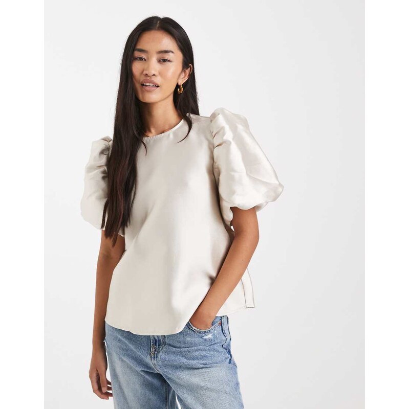 ONLY puff sleeve woven top in gold 109594570