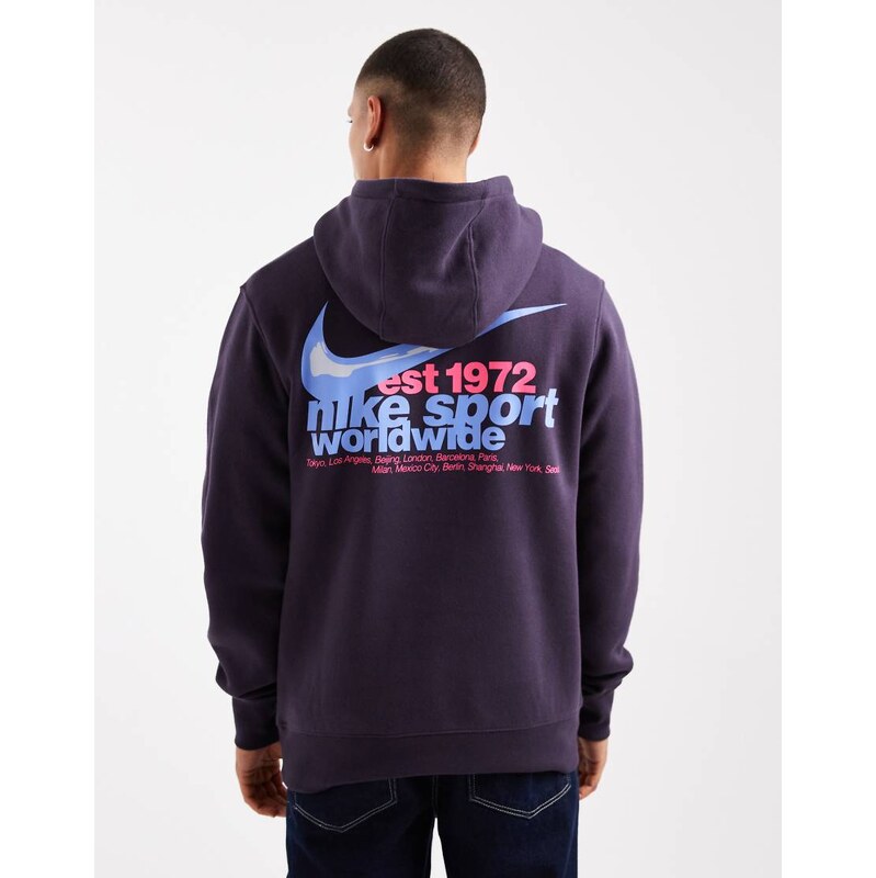 Nike Club sport graphic hoodie in purple-Grey