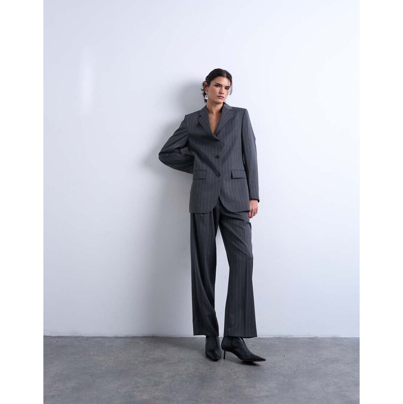 Topshop co ord mensy pinstripe trouser in charcoal-Grey 109475773