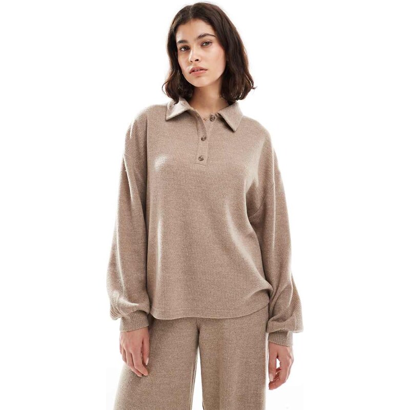 Miss Selfridge brushed collar sweat co ord in camel-Neutral 111082173