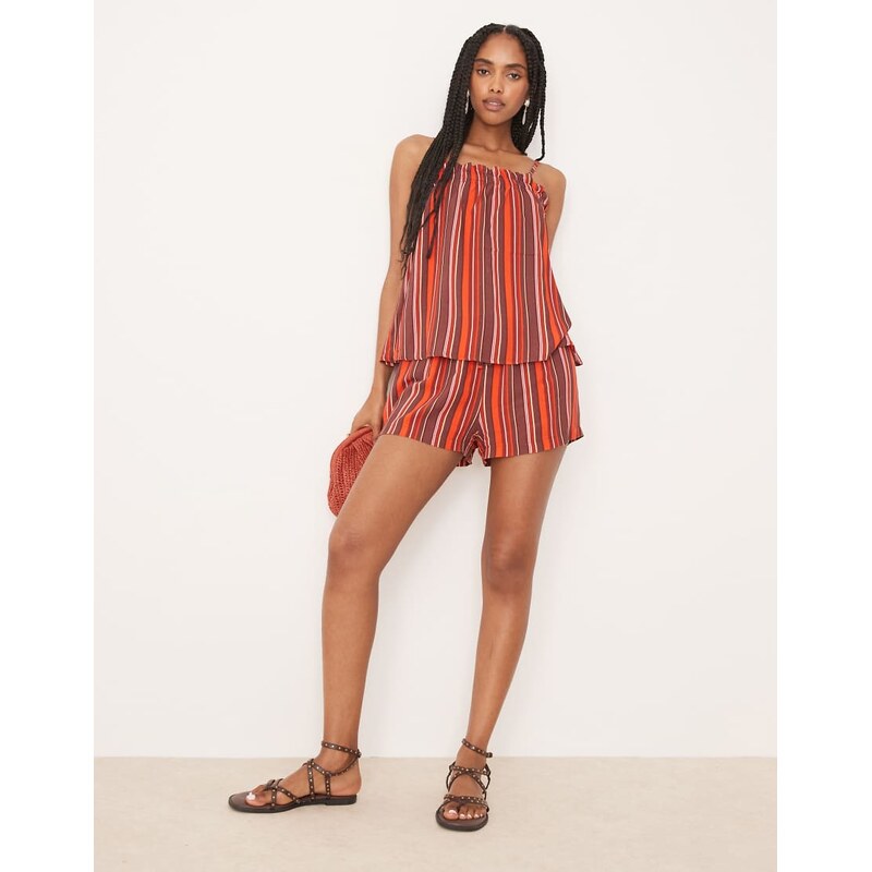 ASOS DESIGN trapeze cami top in maroon stripe-Multi