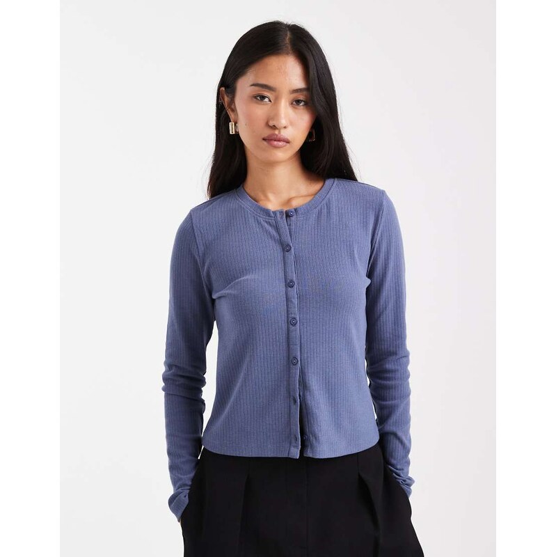 Threadbare button up long sleeve jersey top in blue 115577348