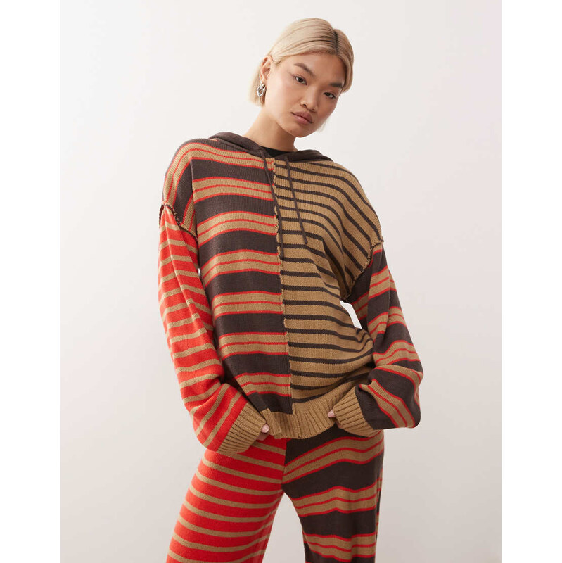 COLLUSION knitted spliced stripe hoodie co-ord-Multi 109486248