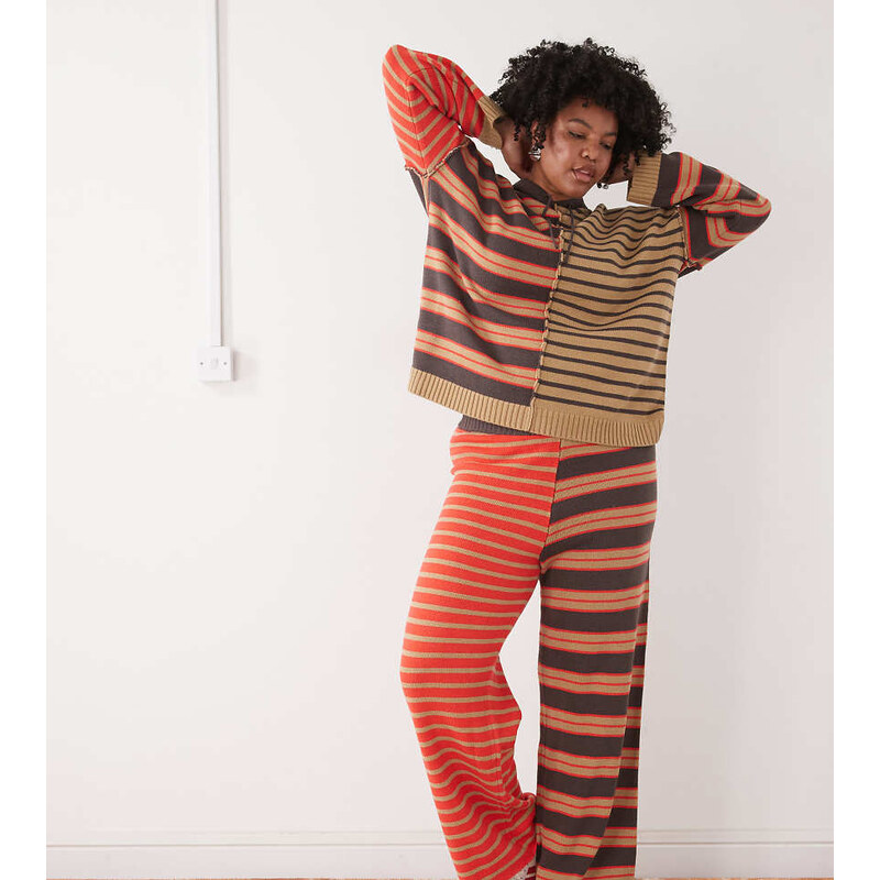 COLLUSION plus spliced stripe knitted jogger co-ord-Multi
