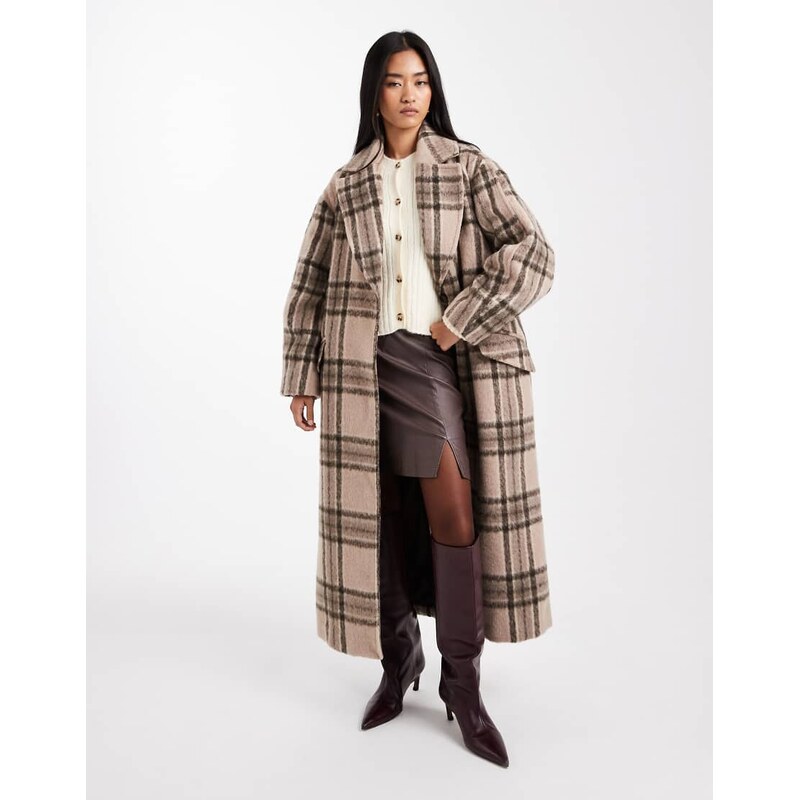 ASOS DESIGN brushed formal chuck on coat in stone check-Multi 109475893